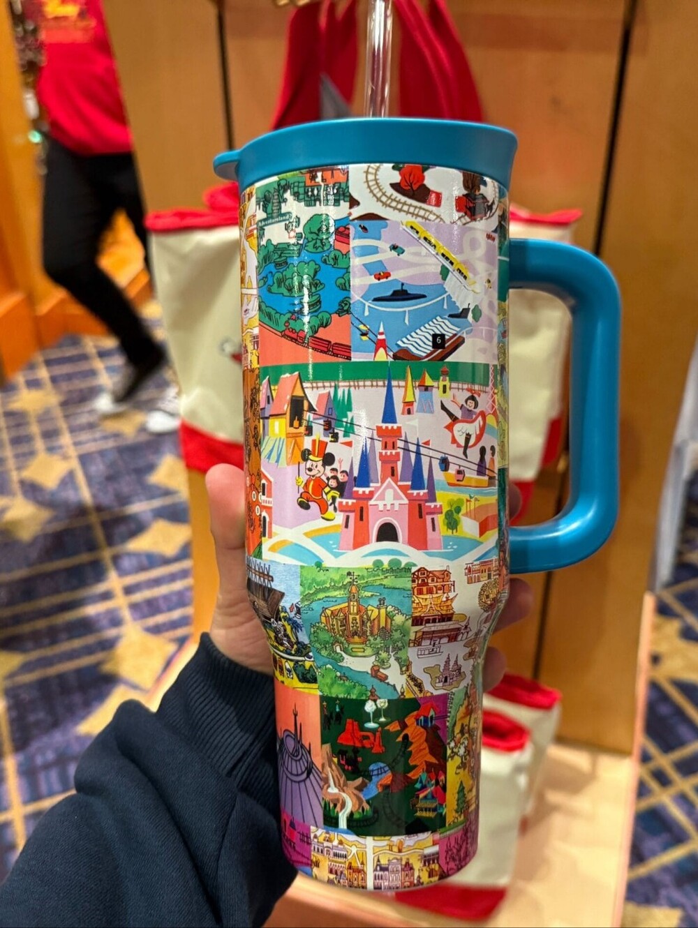 Disney Parks Vintage Maps 40 oz. Stainless Steel Travel Cup w Straw New with Tag